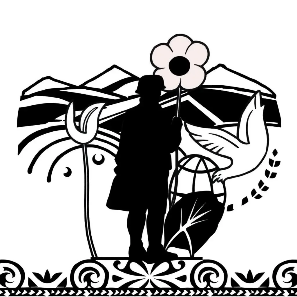 Historical figures and symbols representing world wars legacy