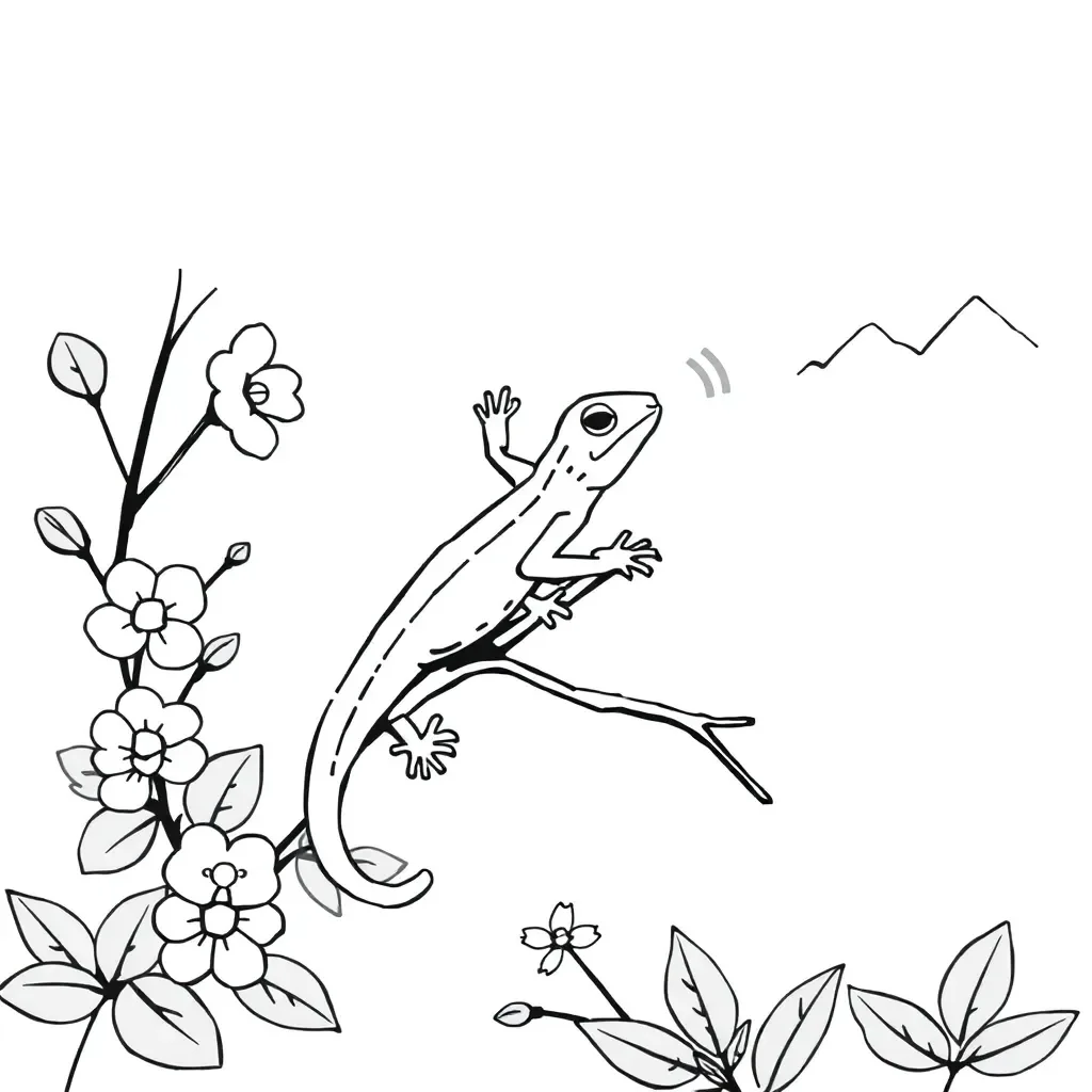 Cute gecko sitting on a rock with sound waves around it