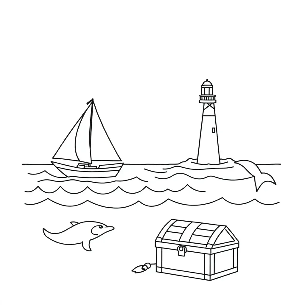 Ocean adventure scene with waves and sea creatures