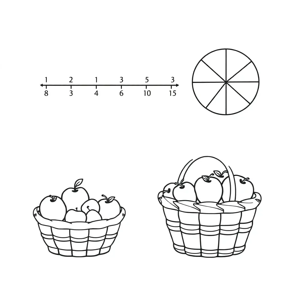 Fraction strips and number line illustration