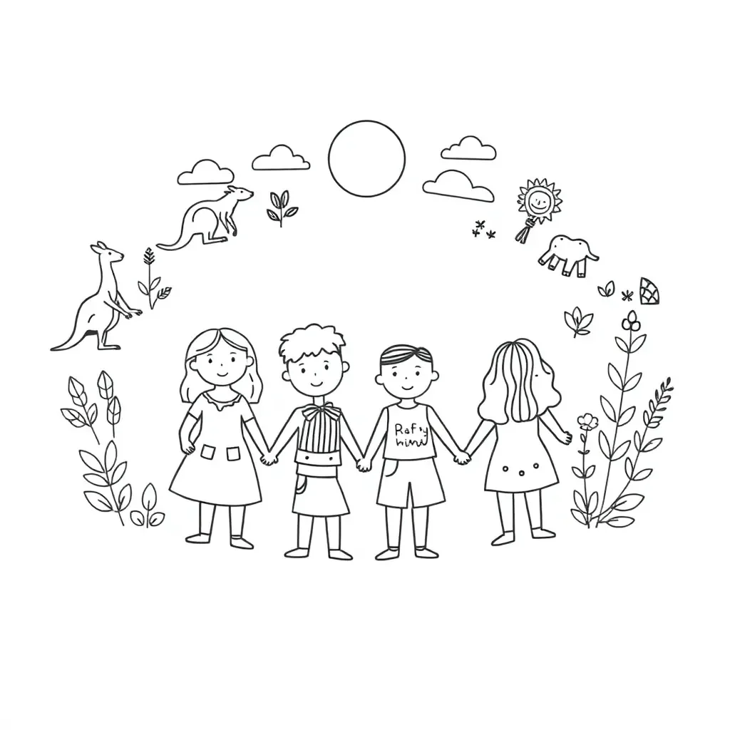 Children from different backgrounds holding hands in a circle, showing friendship and belonging