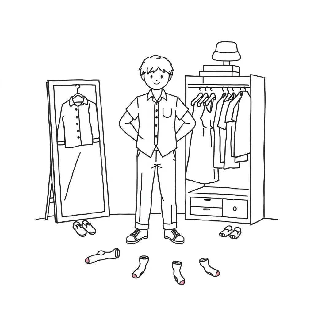 Child getting dressed illustration