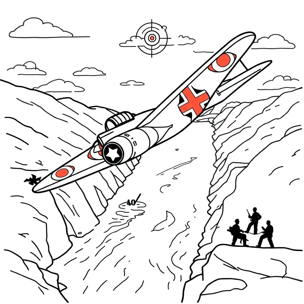Lancaster bomber and dam illustration