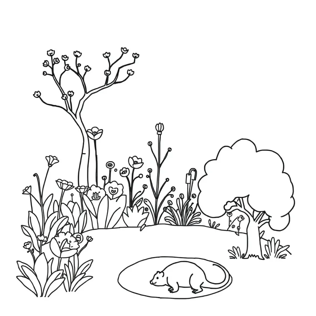 Garden with numbered elements illustration