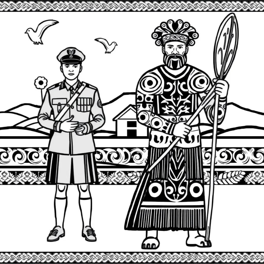 ANZAC soldiers and poppy illustration