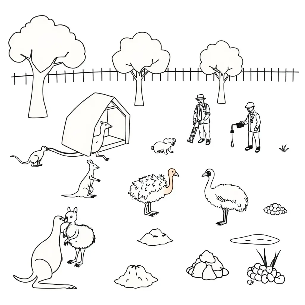 Zoo animals and zookeeper illustration