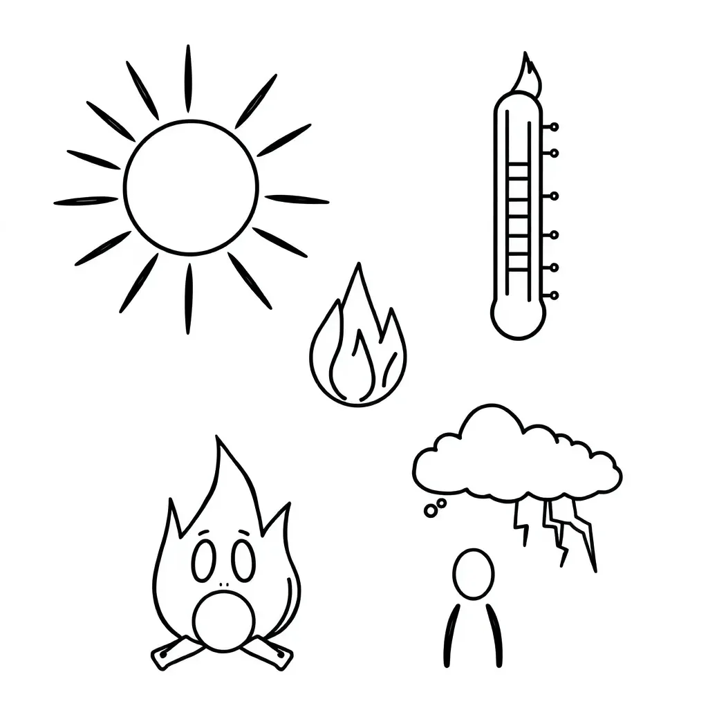 Thermometer and warning symbols illustration