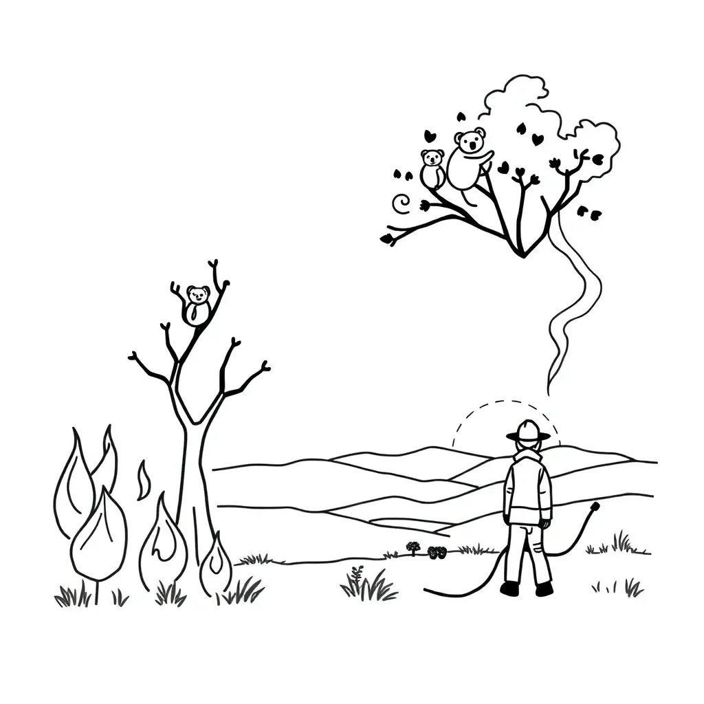 Bushfire scene with smoke and flames