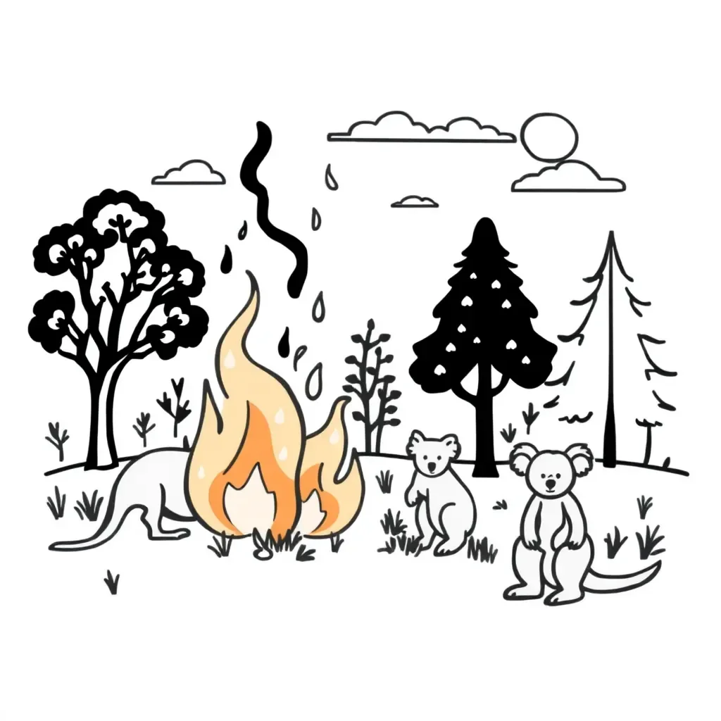 Bushfire scene illustration