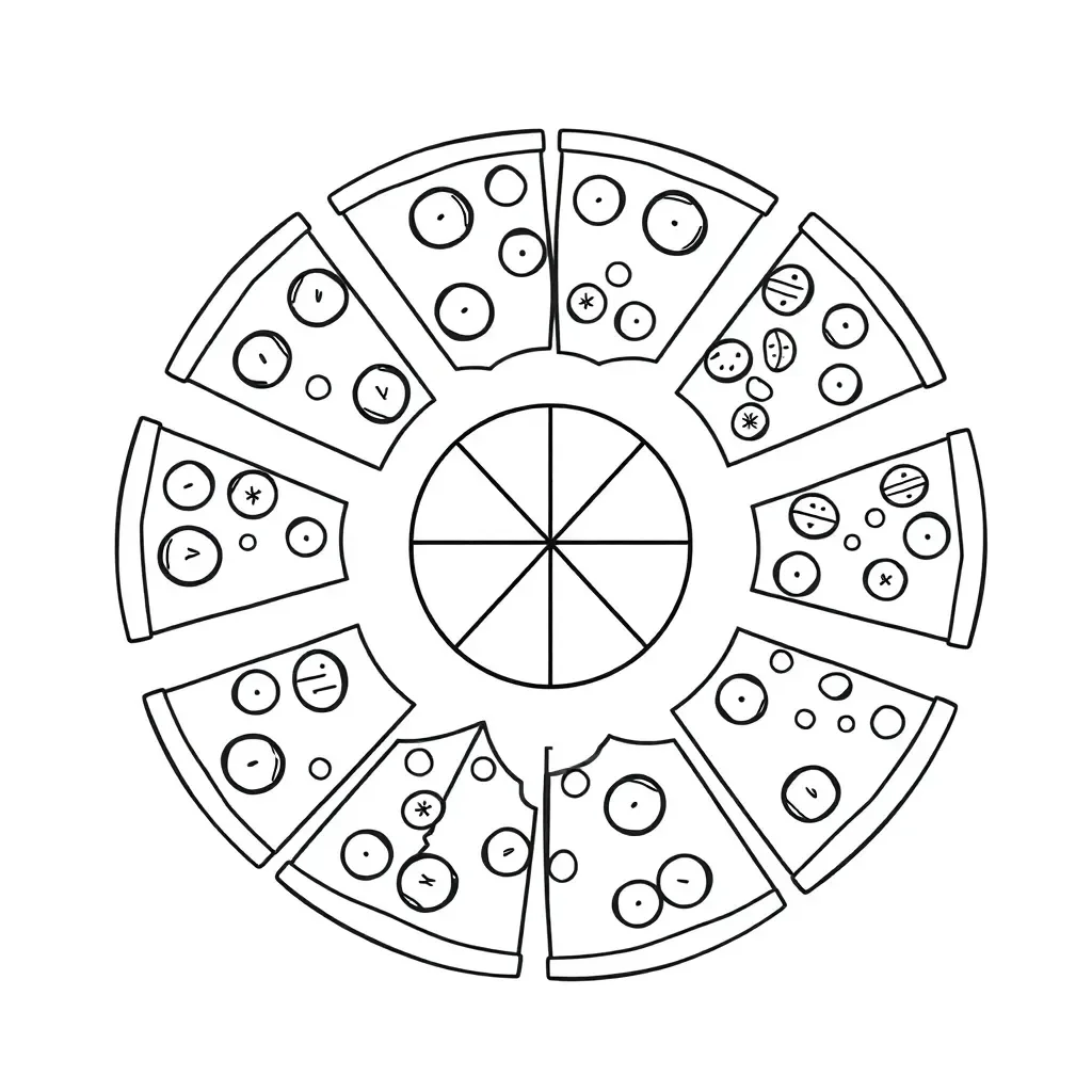 Pizza slice fractions illustration