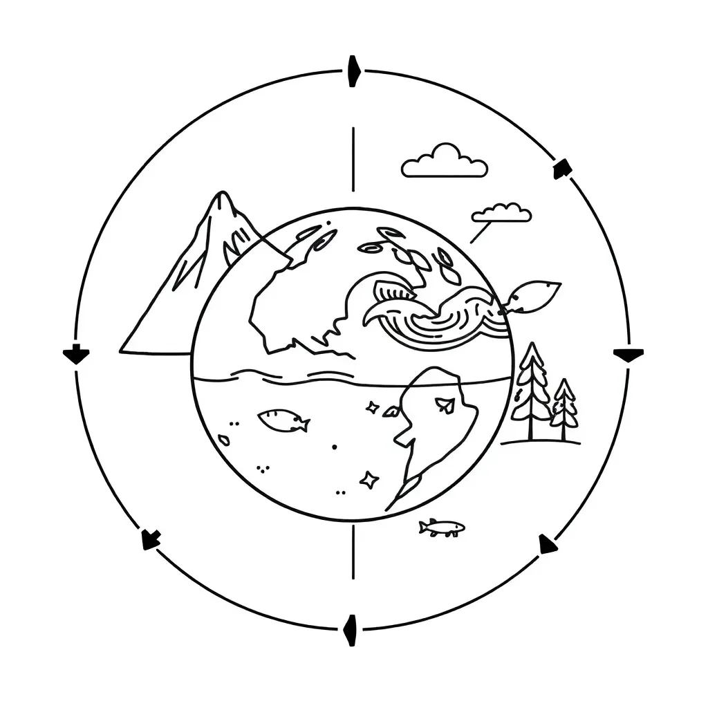 Carbon cycle diagram showing movement through Earth's spheres