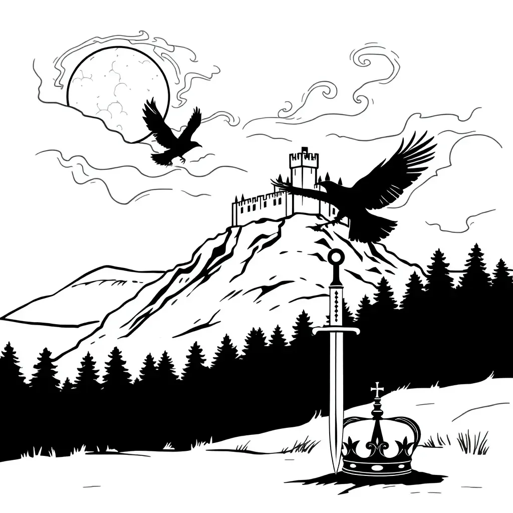 Macbeth's crown and sword illustration