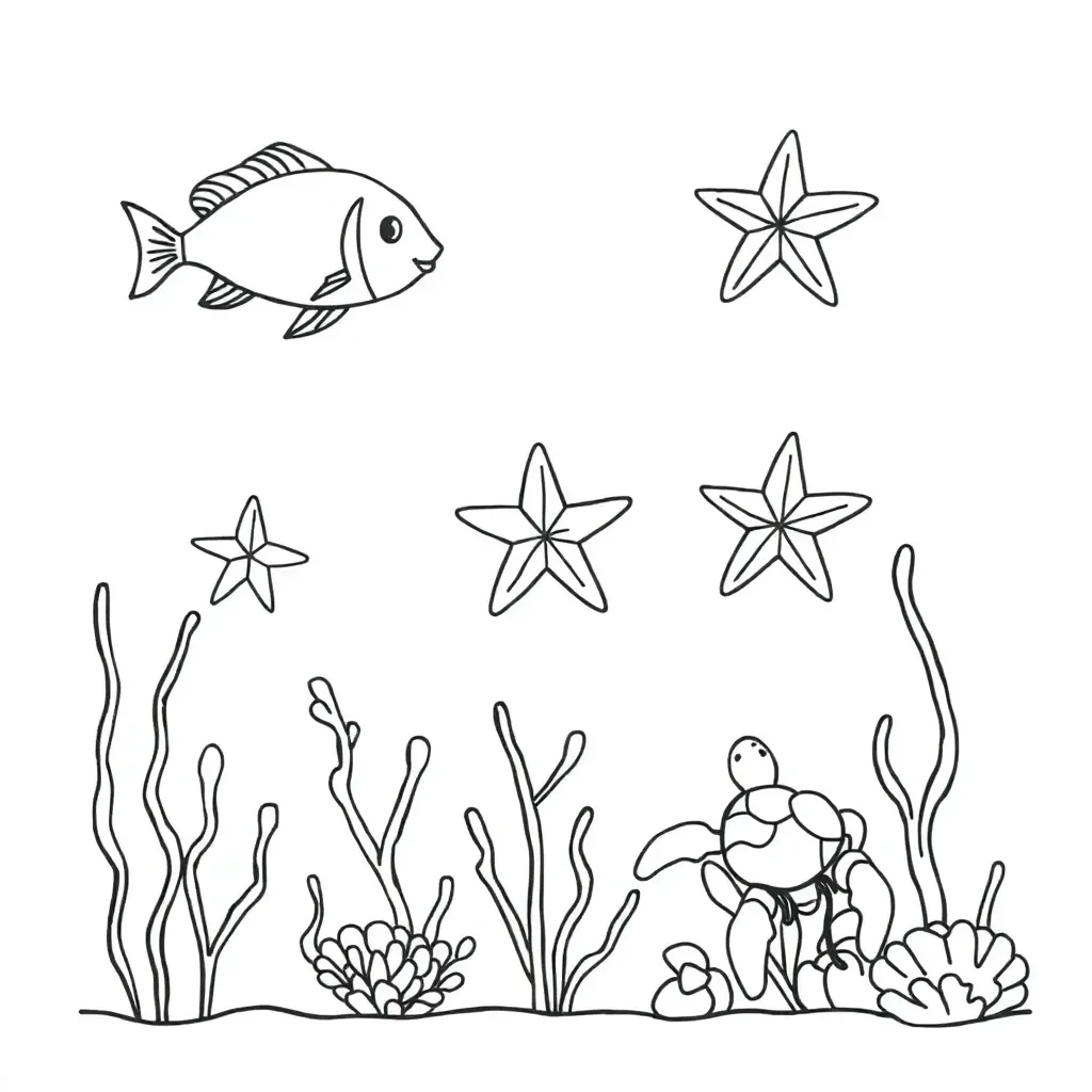 Colourful underwater scene with fish, octopus, and coral