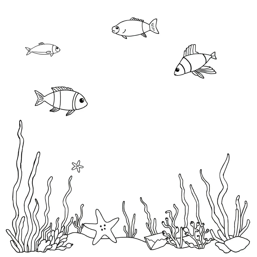 Underwater scene with fish and sea creatures