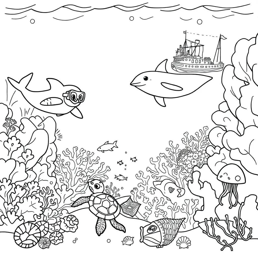 Ocean adventure with dolphins and sea creatures