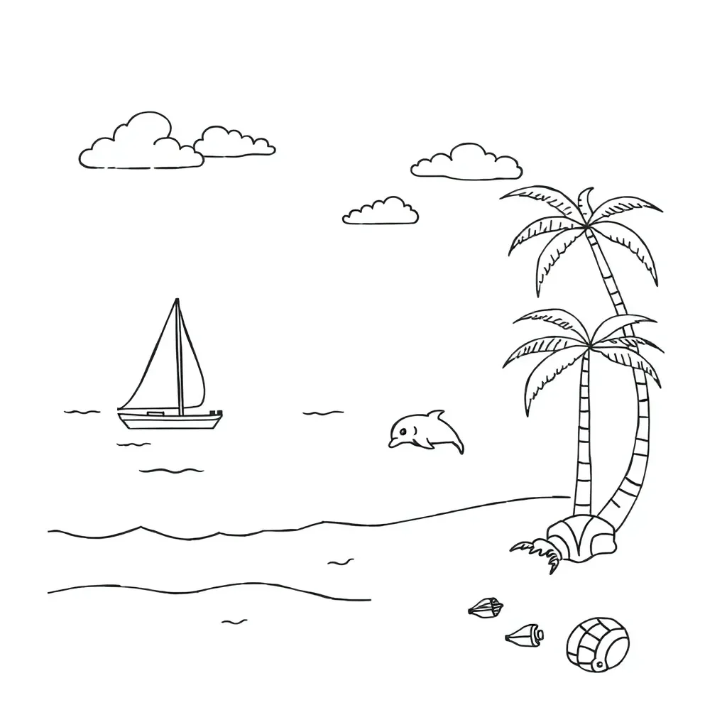Ocean adventure scene with dolphins and waves
