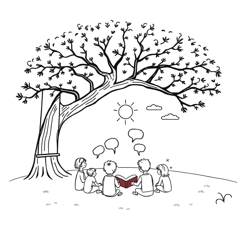 Students reading a story together