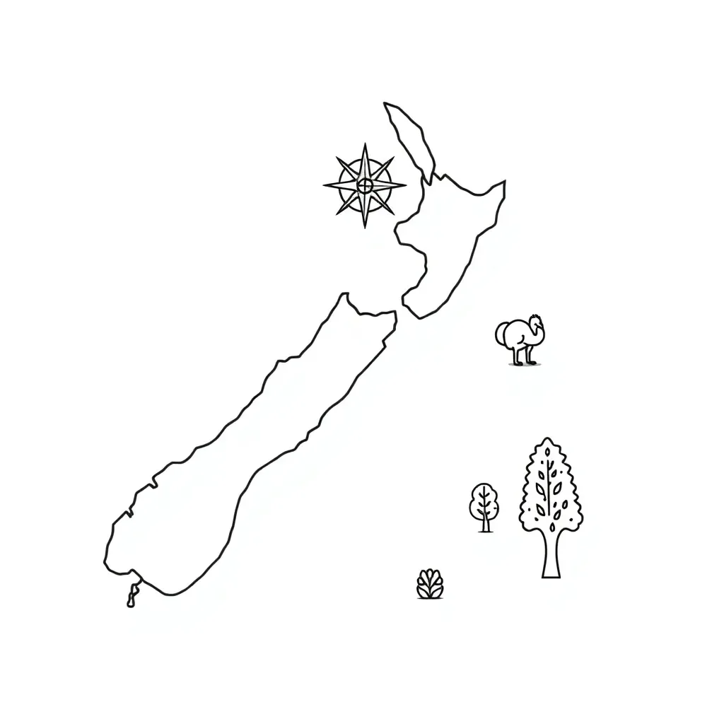 Map with compass rose and grid lines