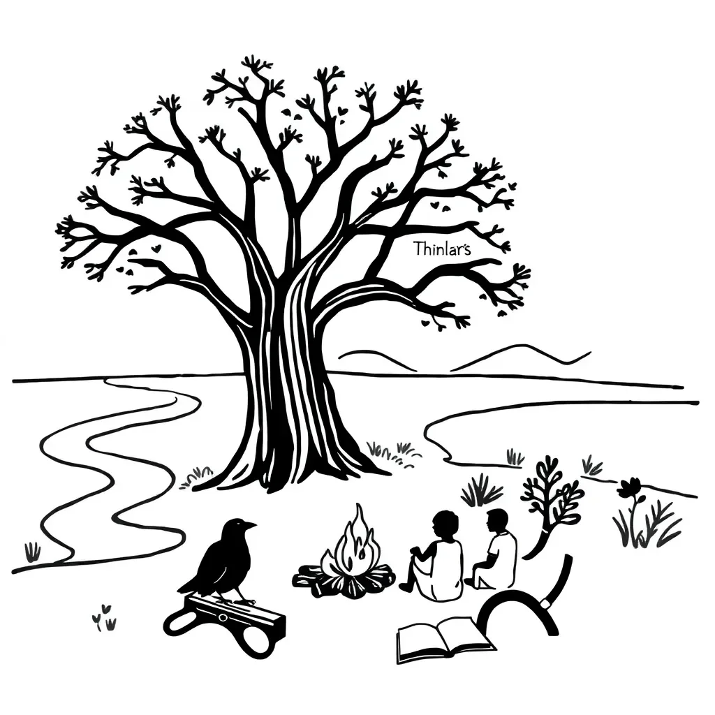 Crow and Aboriginal storytelling illustration