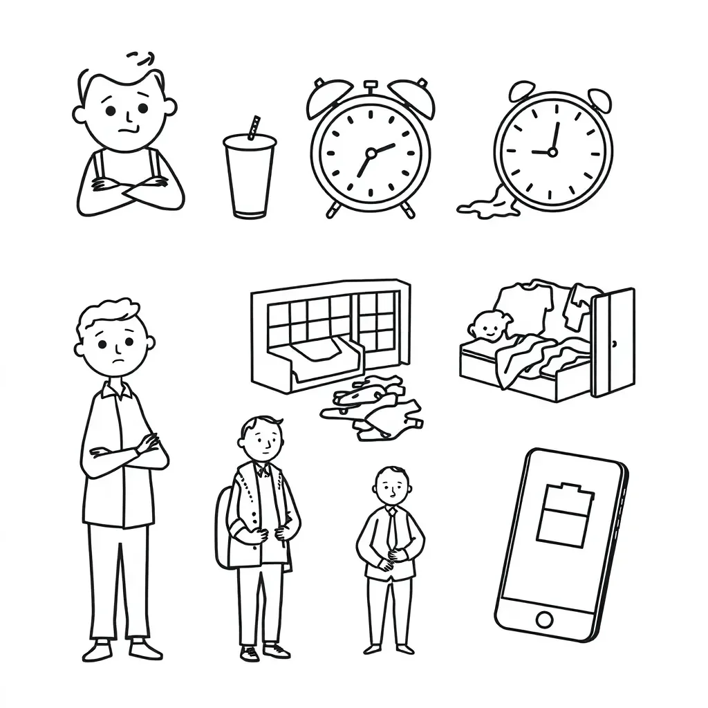 Frustrated person with annoying situations around them