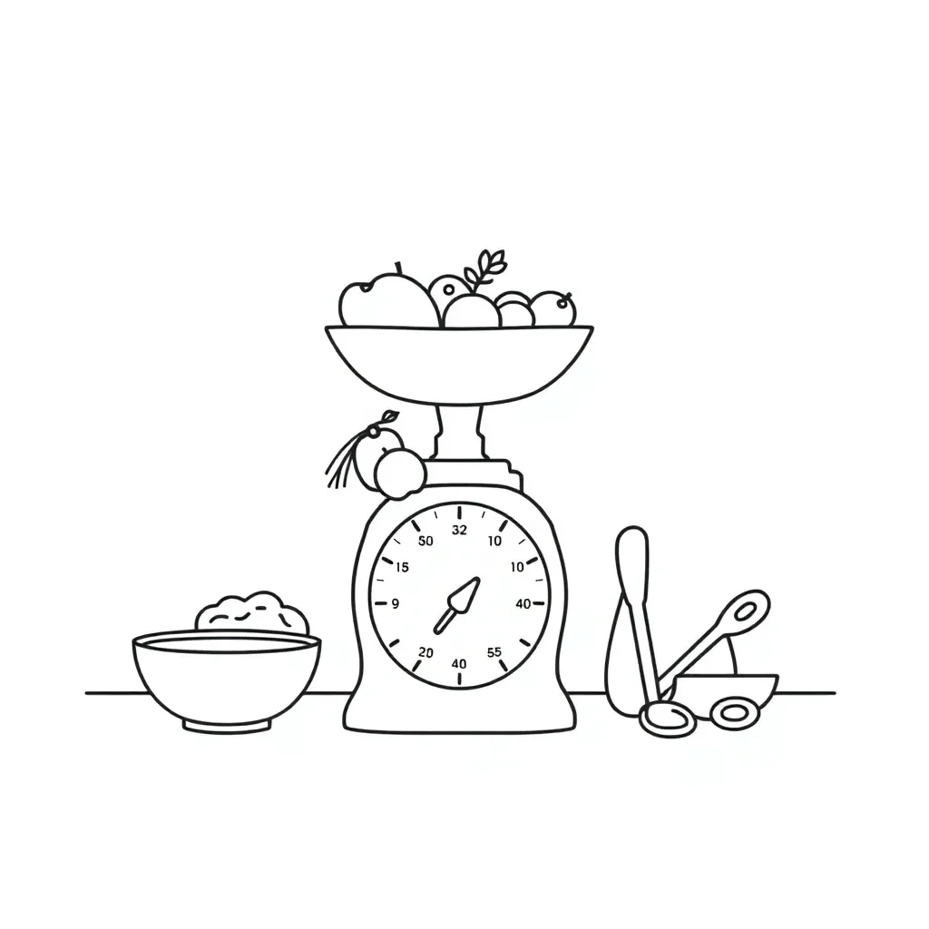 Kitchen scales with ingredients