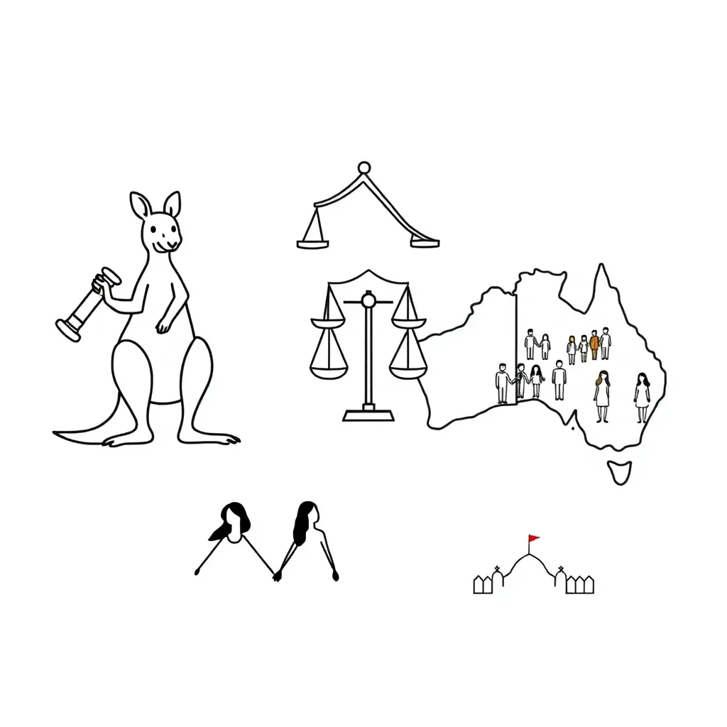 Australian flag and scales of justice