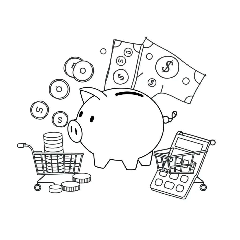 Money and piggy bank illustration
