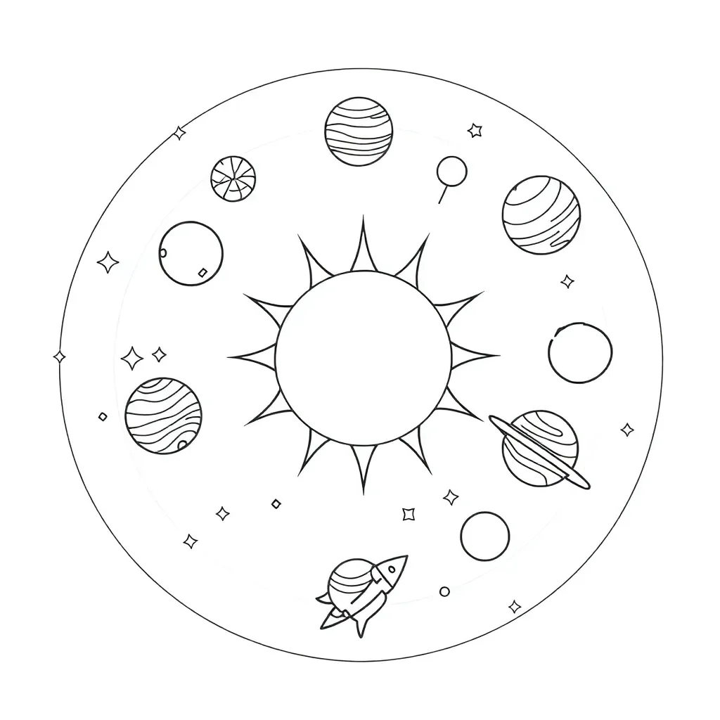 Solar system with planets orbiting the sun