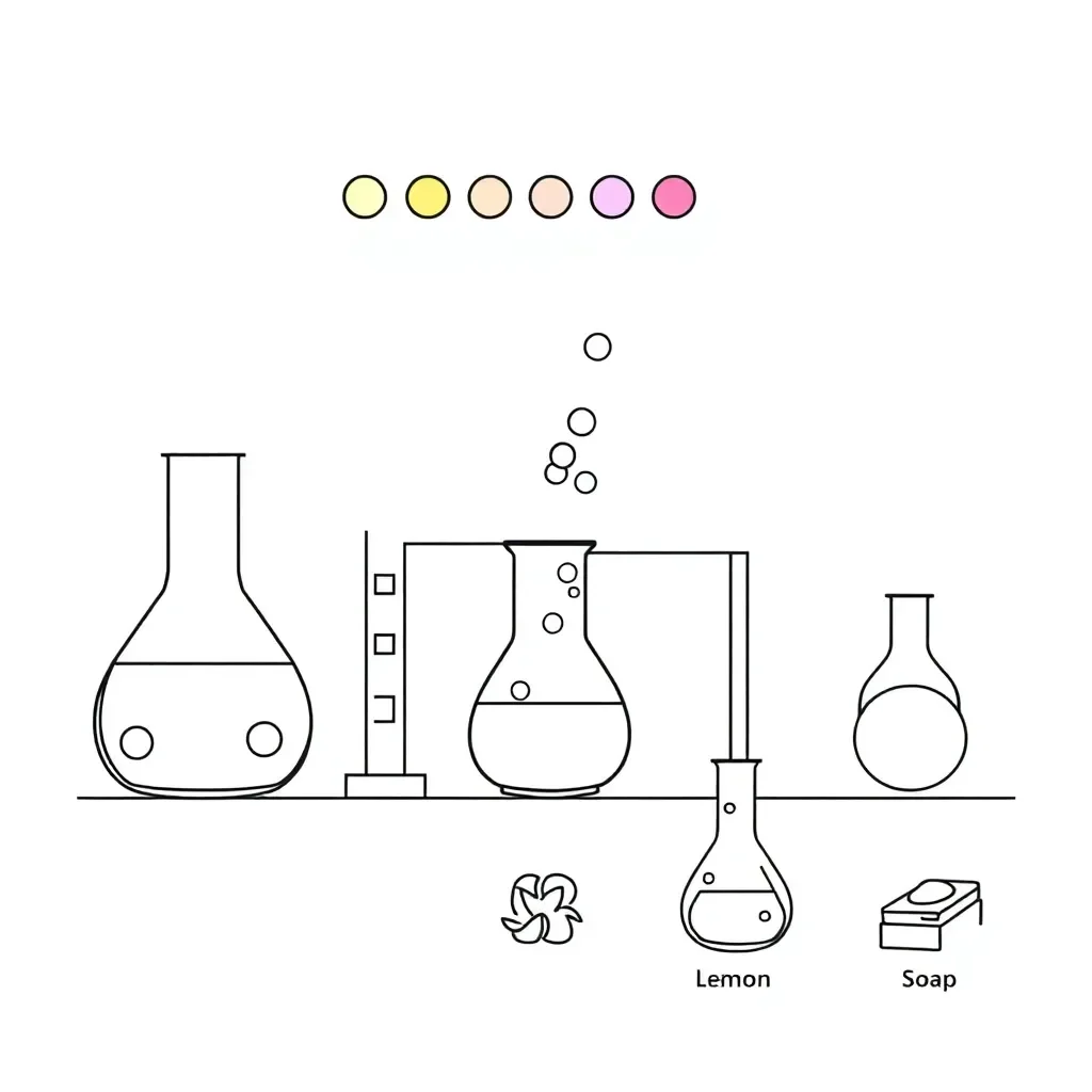 Science beakers with colourful chemical reactions