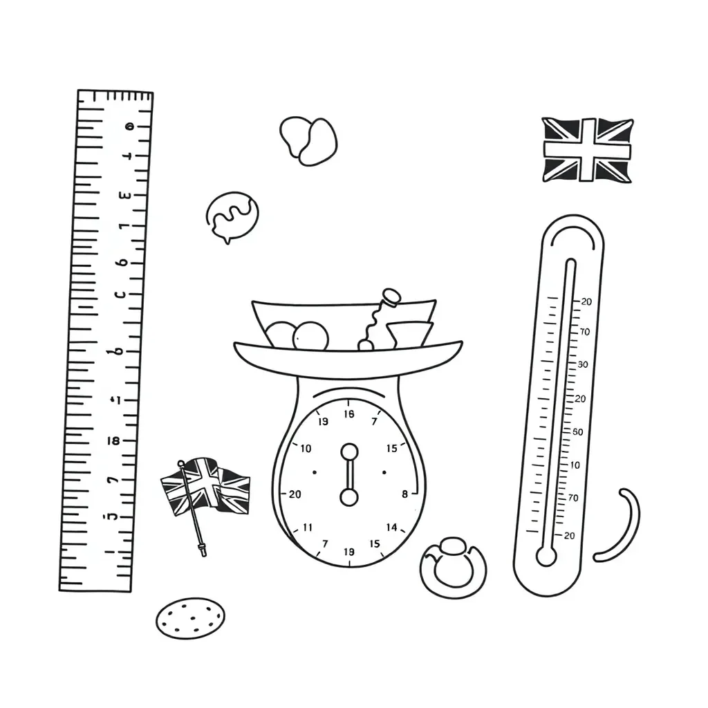 Various measuring scales including ruler, weighing scales and thermometer