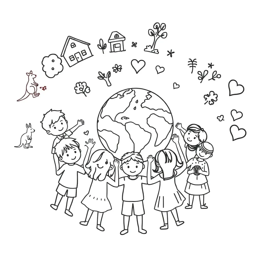 Children from around the world holding hands around a globe
