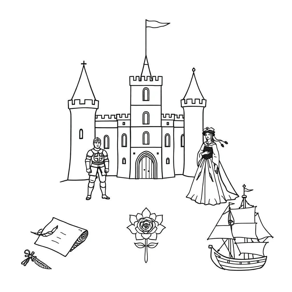 Tudor crown and castle illustration