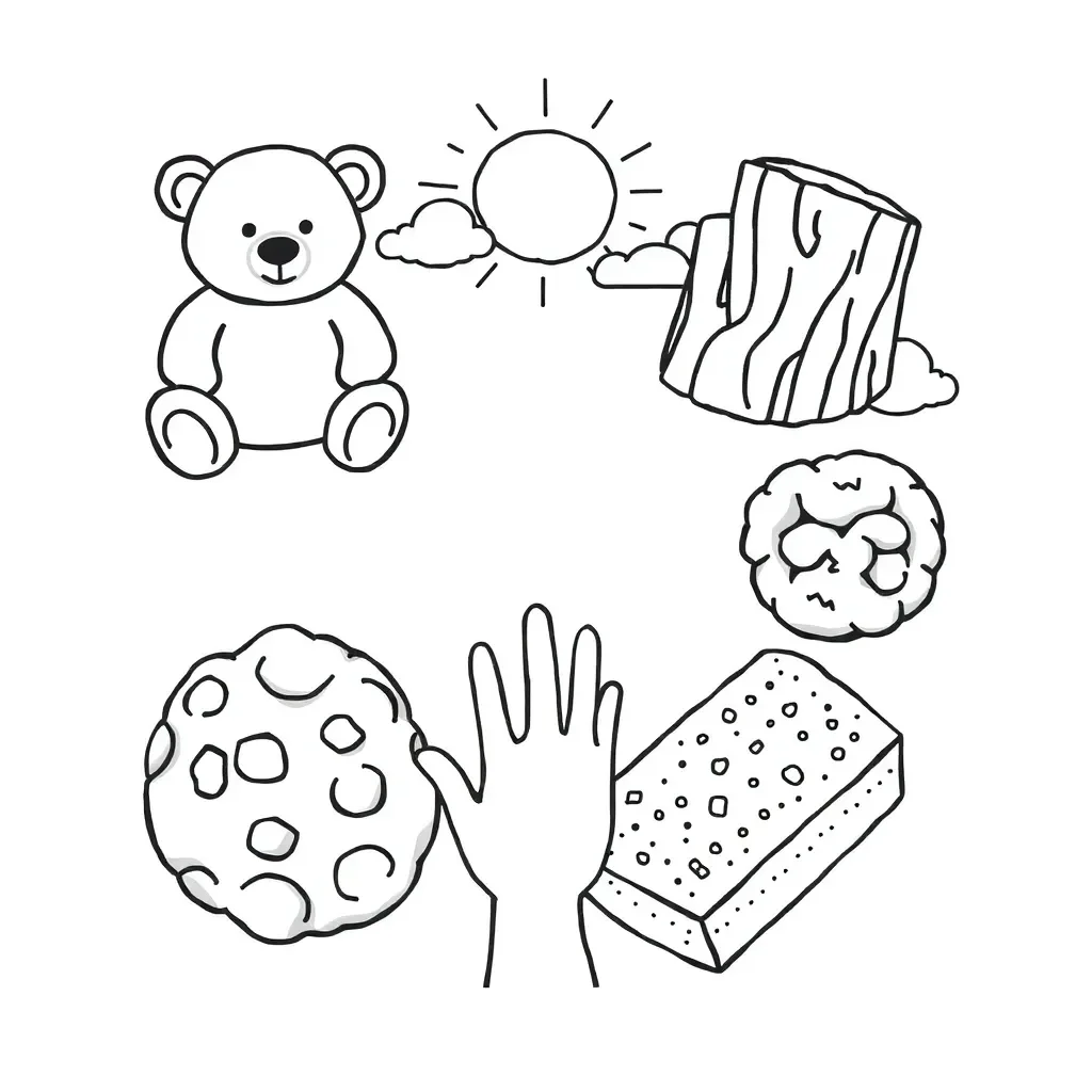 Hands touching different textures