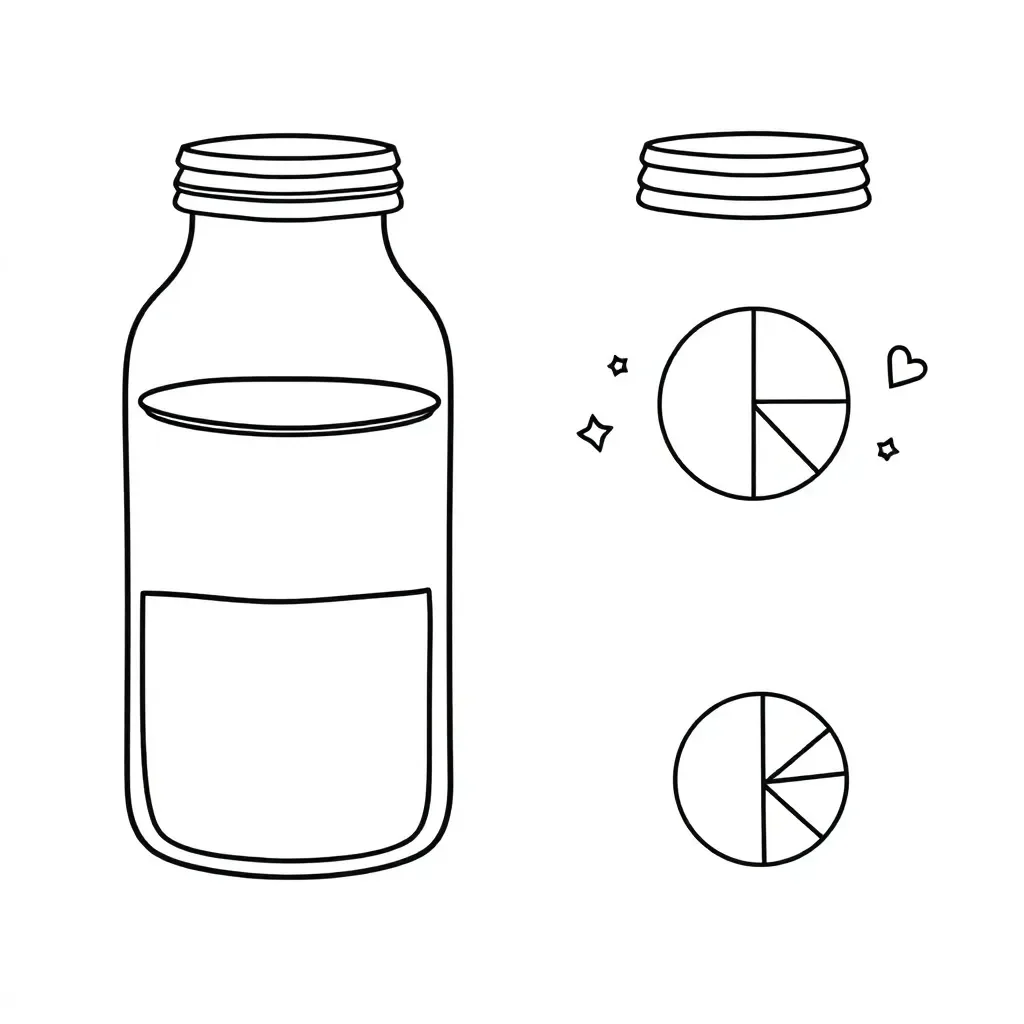 Oil jars showing equivalent fractions