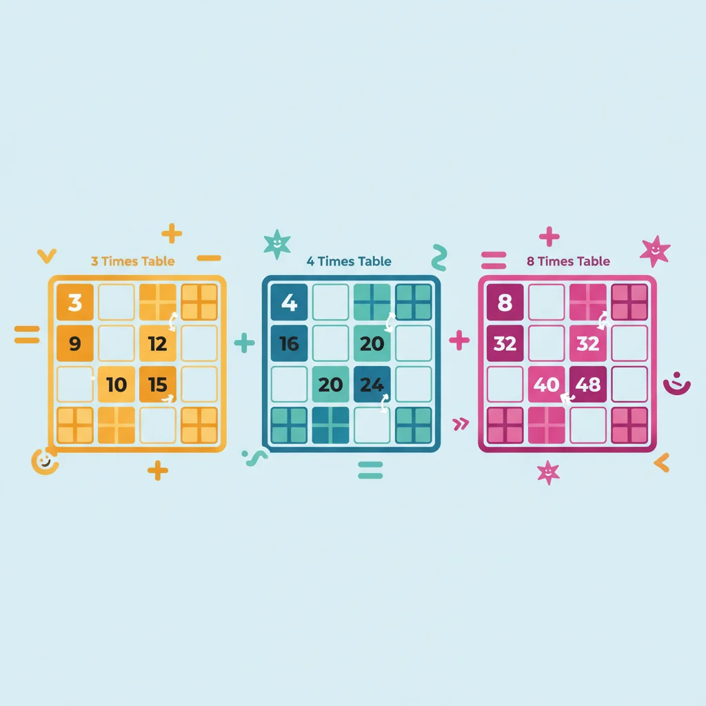 Multiplication Mastery: 3x, 4x, 8x Tables