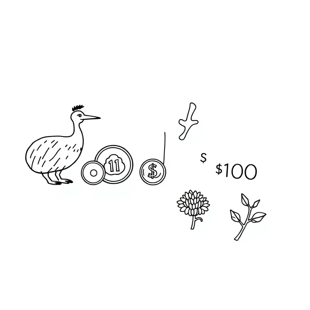 NZ money coins and notes illustration