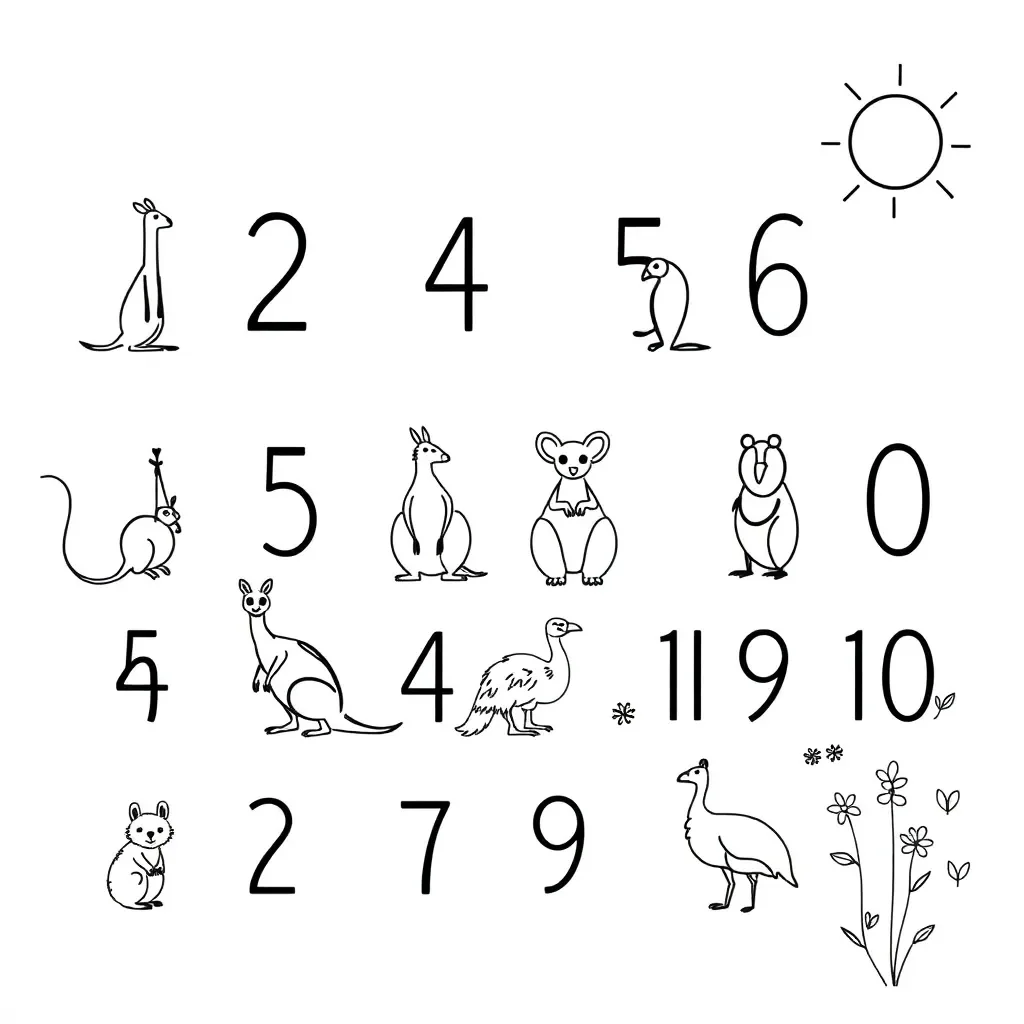 Children counting with colourful numbers and animals