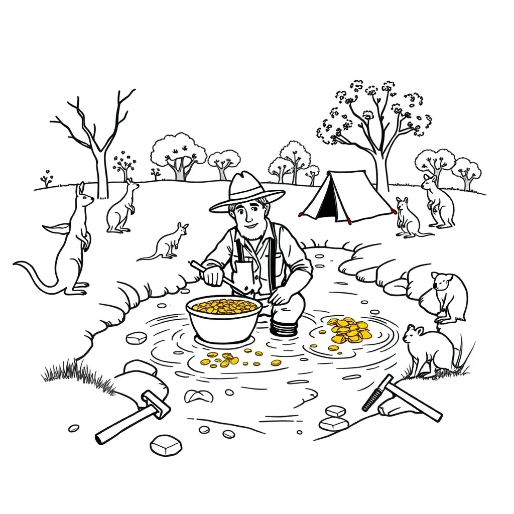 Gold miner with pickaxe and pan