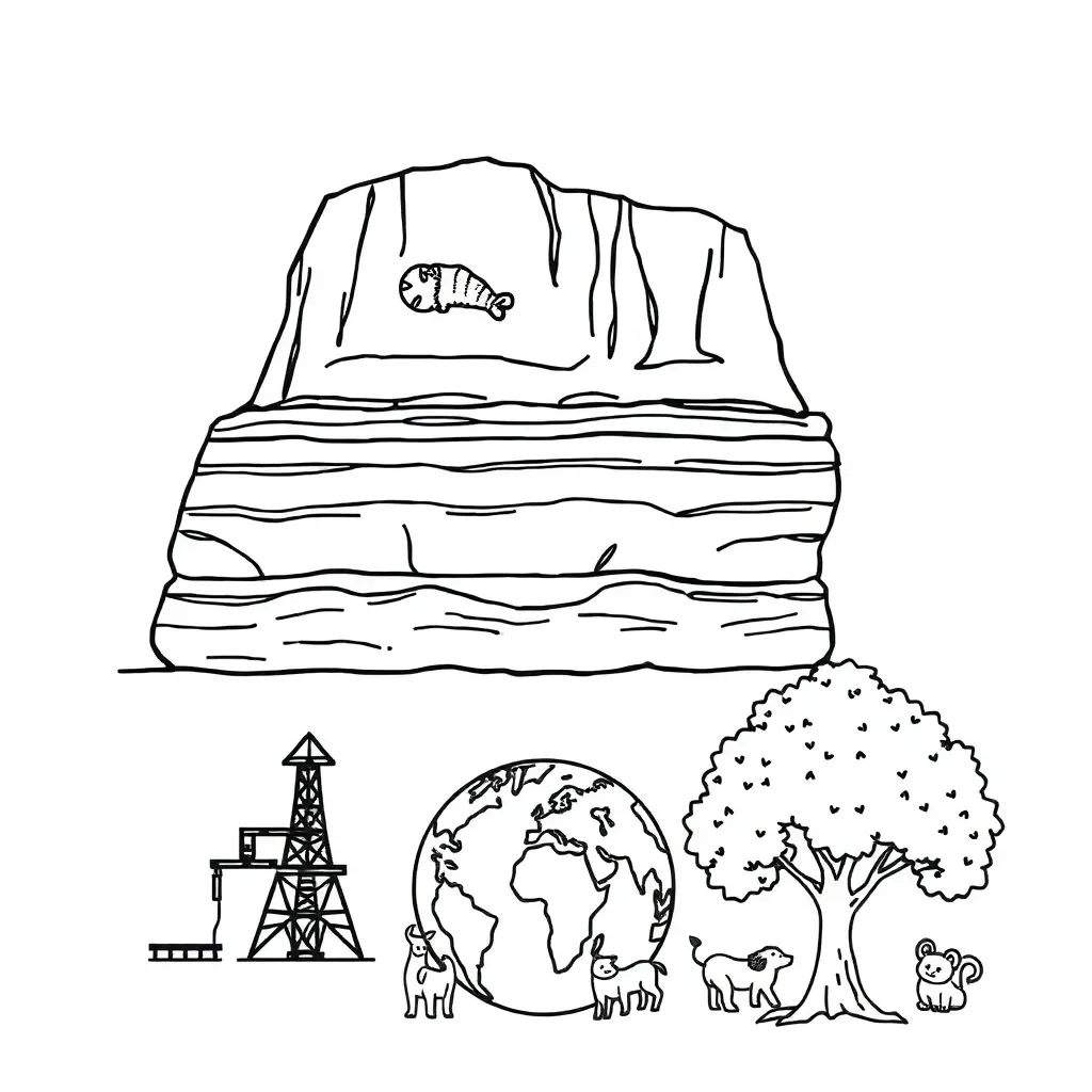 Earth layers and fossils illustration
