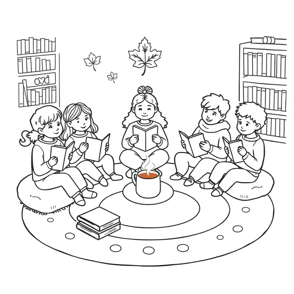 Students discussing books in a circle