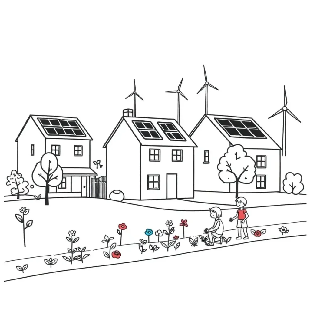 Children saving energy with light bulbs and solar panels