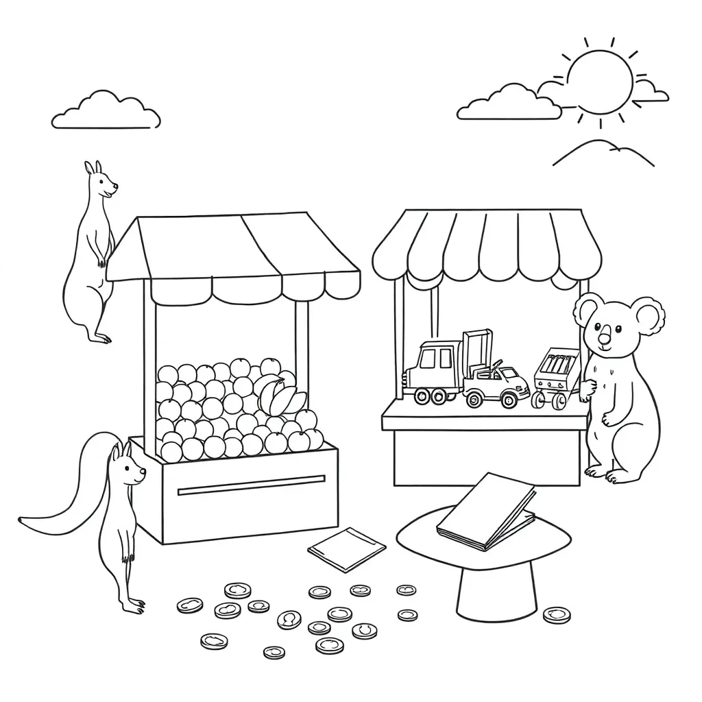 Children playing shop with toy money and items