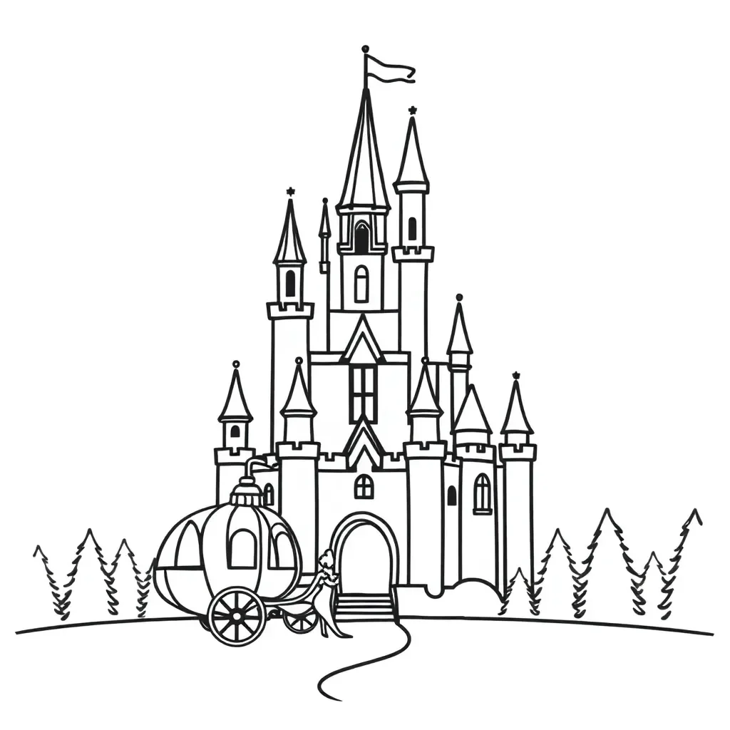 Cinderella in her ball gown at the castle