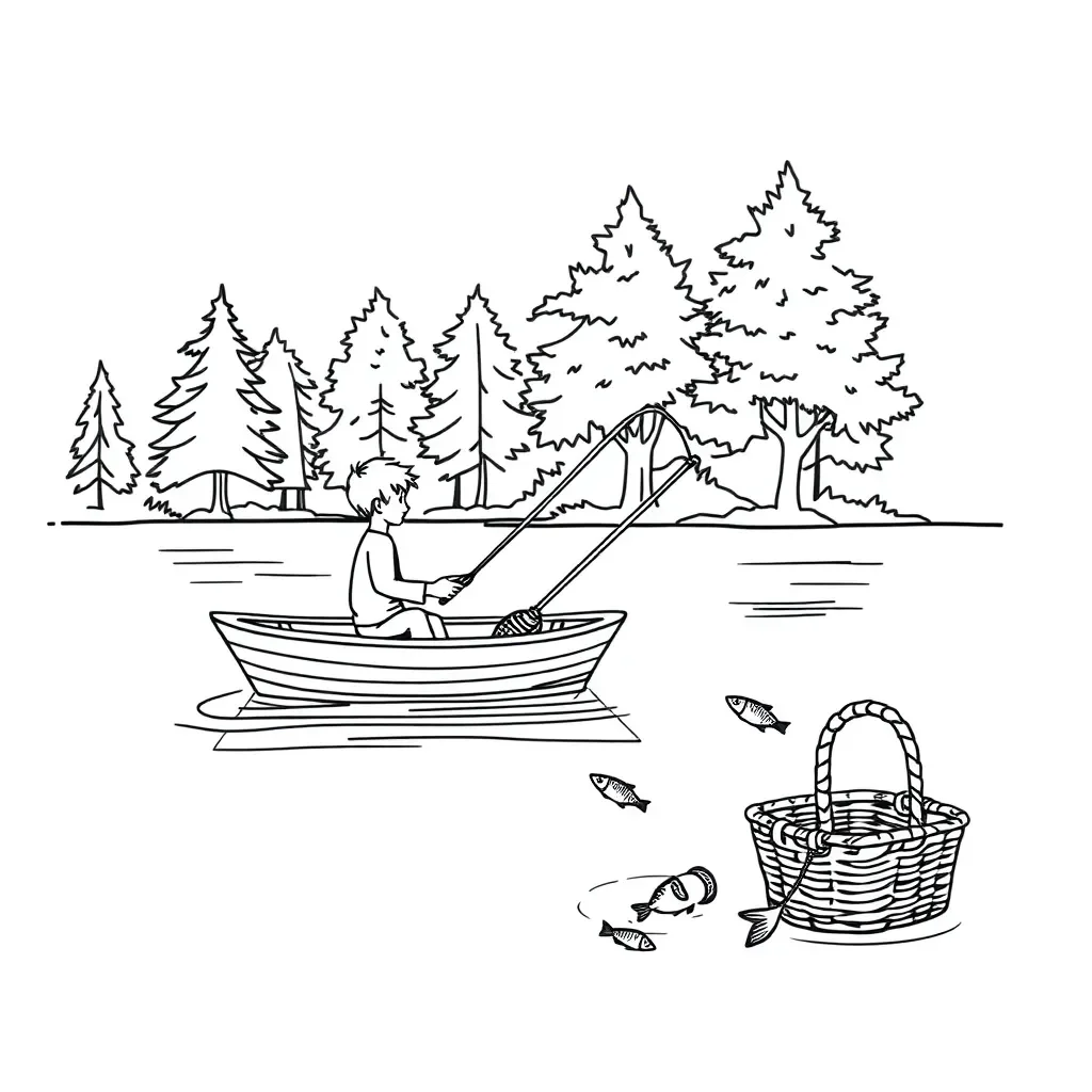 Boy fishing by a lake