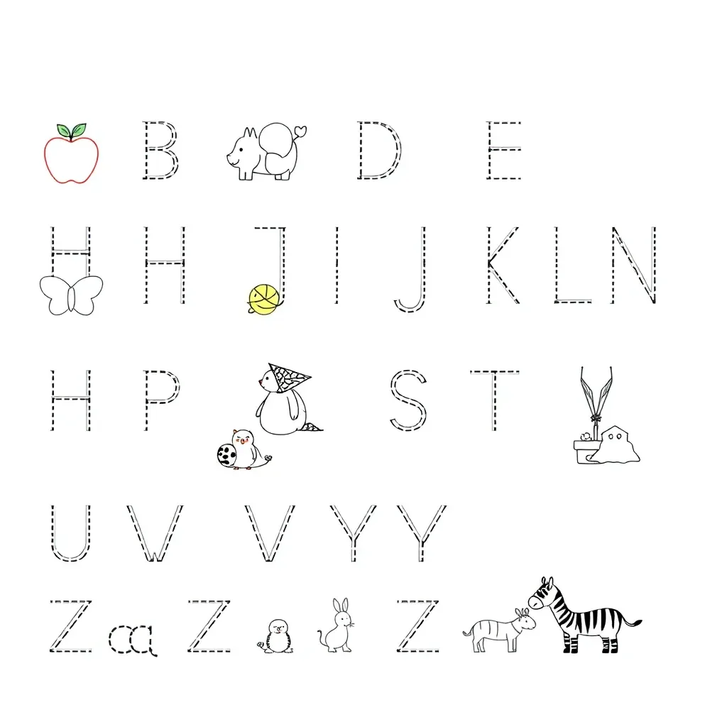 Colourful alphabet letters and pencil illustration