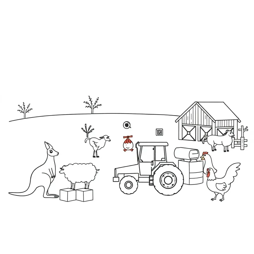 Farm animals and barn illustration