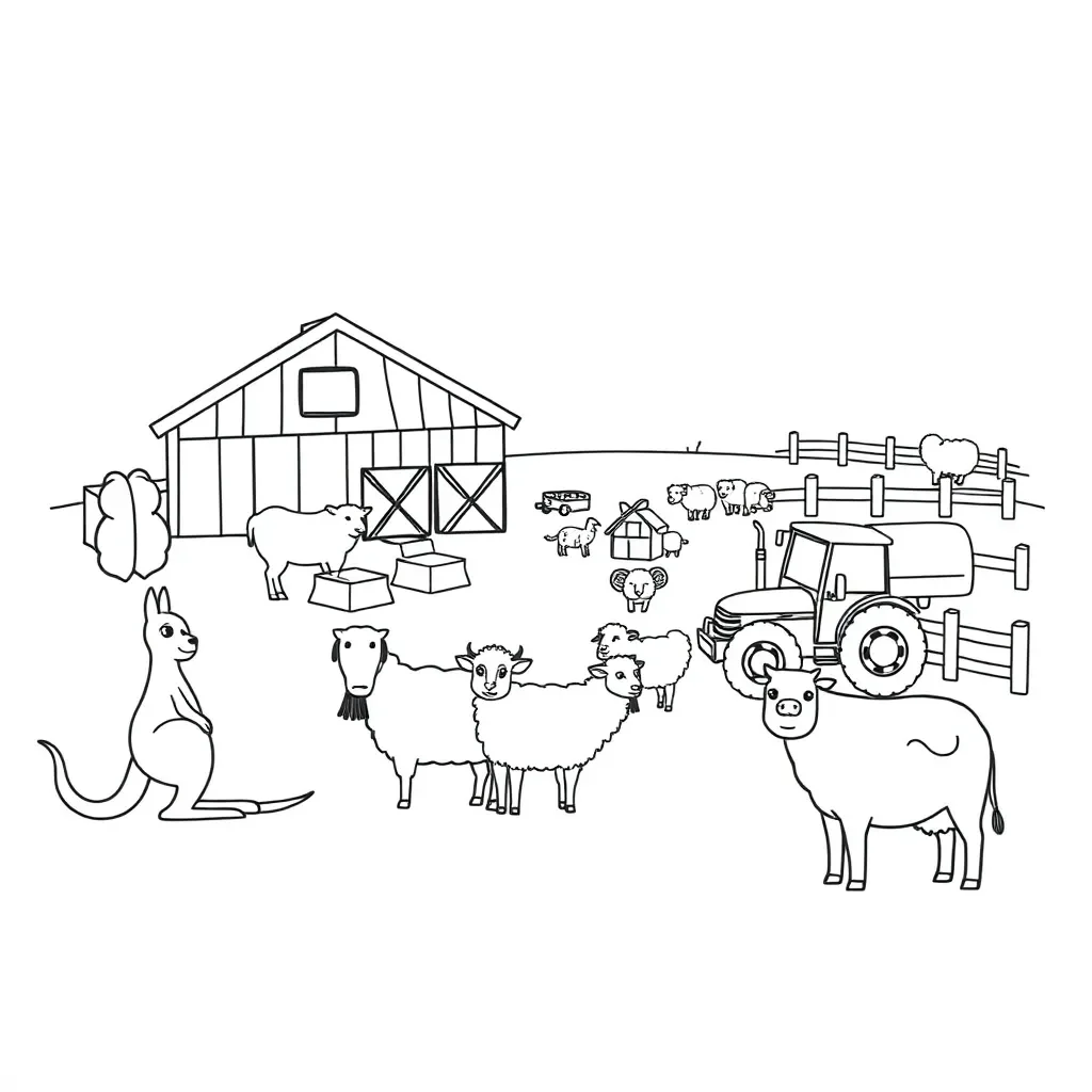 Farm animals and objects illustration