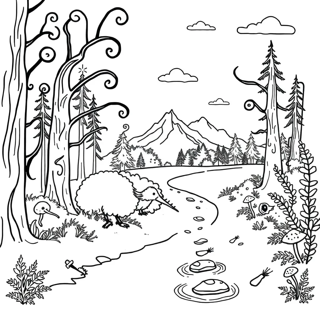 Mysterious forest with tall trees and dappled sunlight