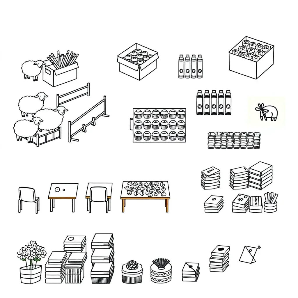 Mathematical calculations and farm animals illustration