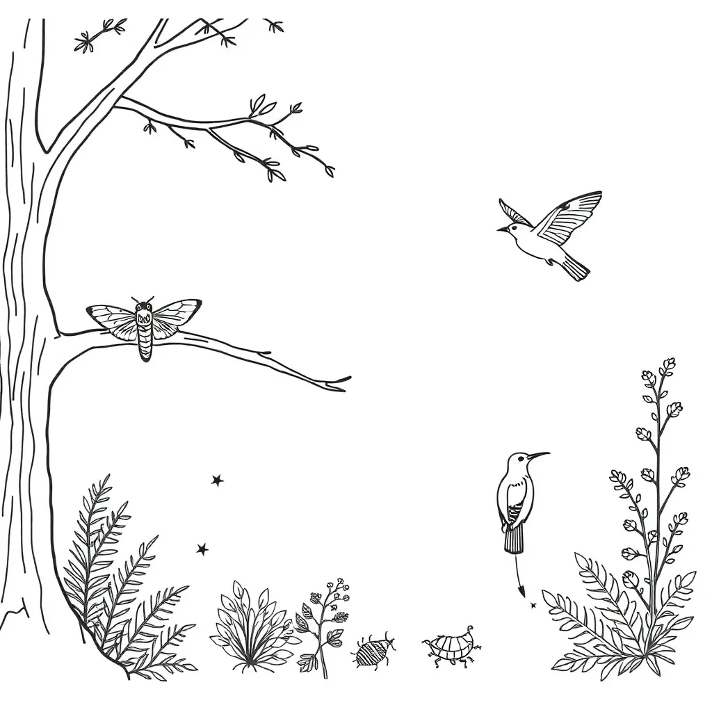 New Zealand native birds and insects illustration